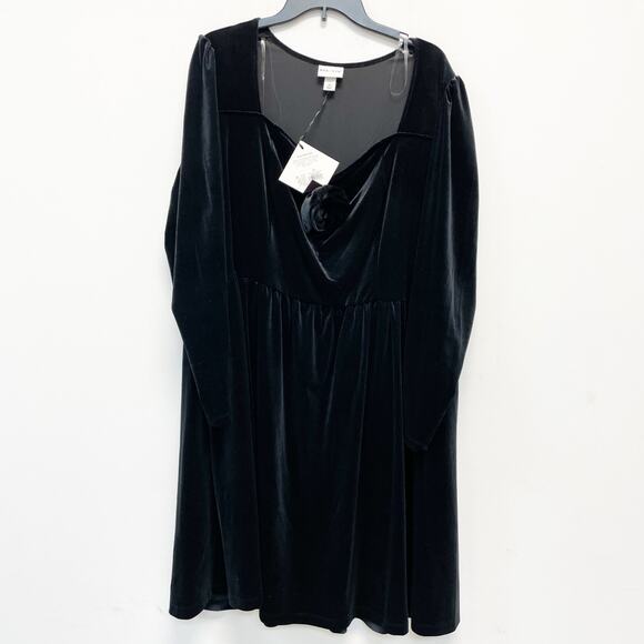 Ava & Viv Women's Holiday Long Sleeve Rosette Midi A Line Dress Black Size XXL - Picture 2 of 6